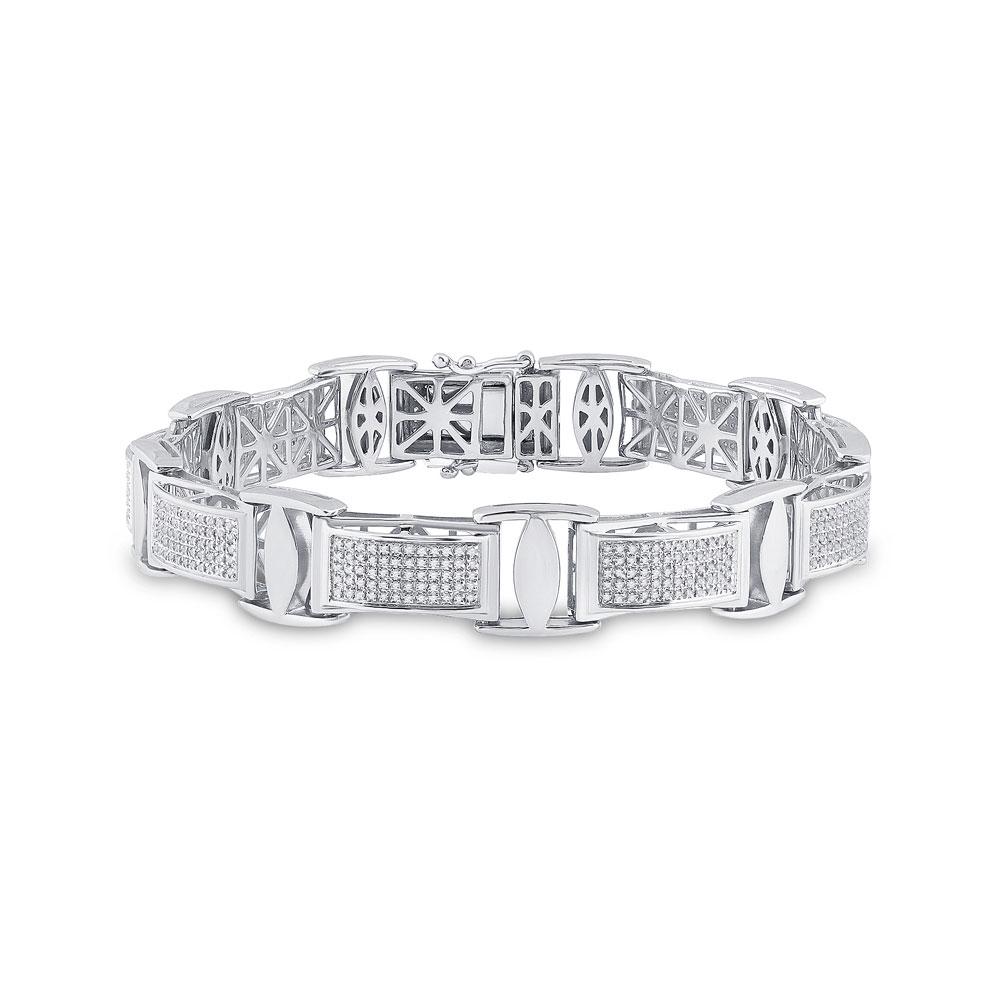 Sterling Silver Mens Diamond Rectangle Link Bracelet: Sterling Silver Mens Round Diamond Rectangle Link Bracelet 1-5/8 Cttw SKU: GD54368