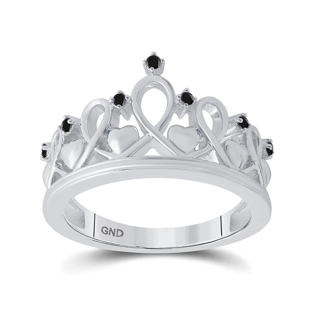 Black Color Enhanced Diamond Crown Fashion Ring 1/10: Sterling Silver Womens Round Black Color Enhanced Diamond Crown Fashion Ring 1/10 Cttw SKU: GD116967