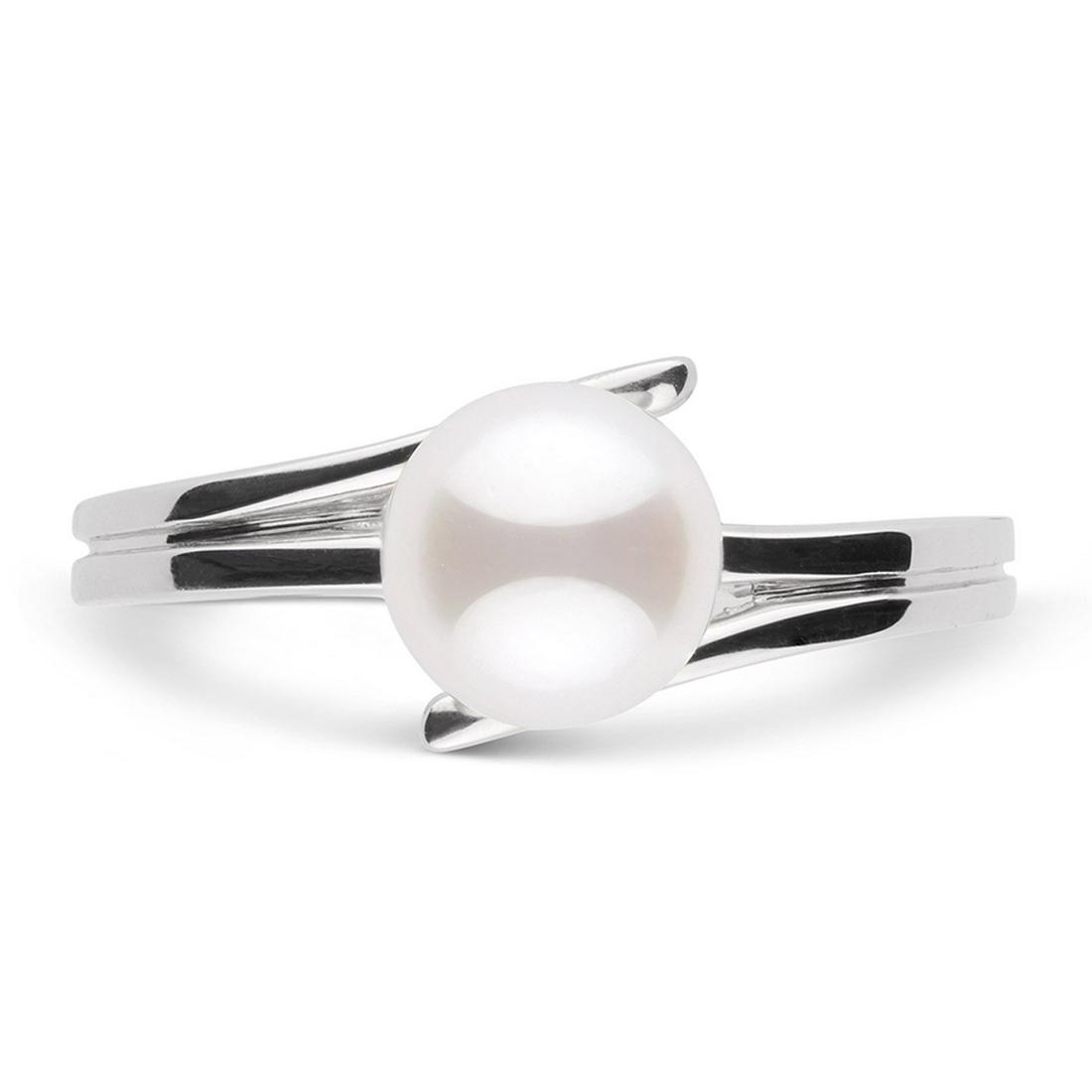 White Japanese Akoya Pearl Glance Solitaire Ring,: White Japanese Akoya Pearl Glance Solitaire Ring, 6.5-7.0mm 5 / 14K White Gold
