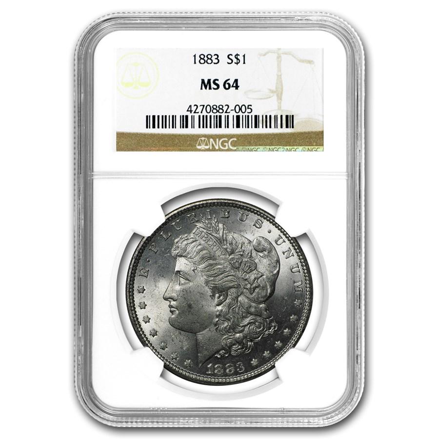 1883 Morgan Dollar MS-64 NGC: One piece 1883 Morgan Dollar MS-64 NGC George T. Morganâ€™s classic design makes the Morgan Dollar highly desirable to collectors and investors alike. This 1883 Morgan Dollar has been graded and 