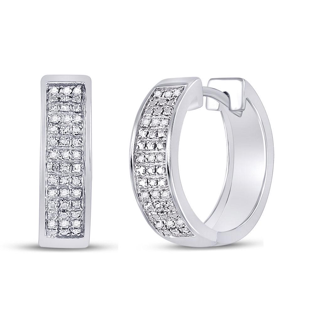 Pave-set Diamond Triple Row Hoop Earrings 1/10 Cttw: Sterling Silver Womens Round Pave-set Diamond Triple Row Hoop Earrings 1/10 Cttw SKU: GD46785