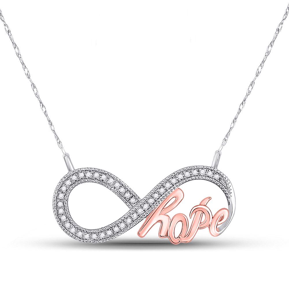 Diamond Infinity Hope Rose-tone Pendant Necklace 1/10: 10kt White Gold Womens Round Diamond Infinity Hope Rose-tone Pendant Necklace 1/10 Cttw SKU: GD93476