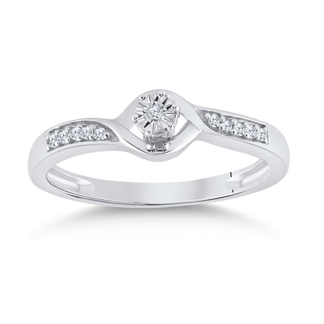 Diamond Solitaire Promise Ring 1/20 Cttw Sterling: Sterling Silver Womens Round Diamond Solitaire Promise Ring 1/20 Cttw SKU: GD96716