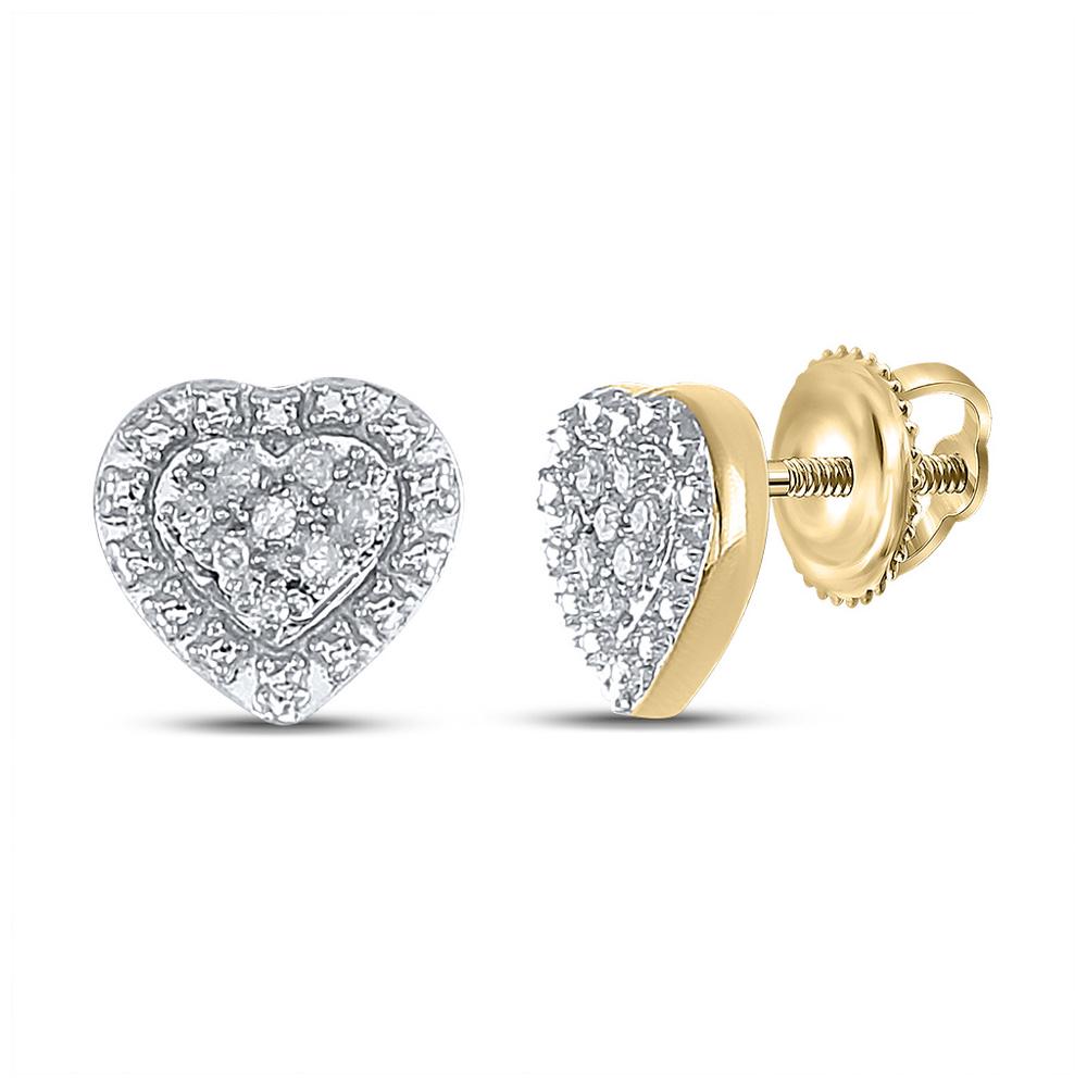 Diamond Heart Cluster Stud Earrings 1/20 Cttw: Yellow-tone Sterling Silver Womens Round Diamond Heart Cluster Stud Earrings 1/20 Cttw SKU: GD57787