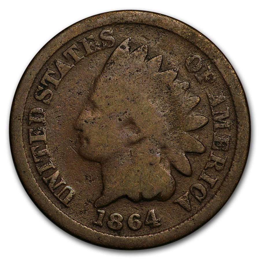 1864 Indian Head Cent Bronze Good: One piece 1864 Indian Head Cent Bronze Good Great first year of the Bronze Cents! A nice, problem free coin with plenty of honest wear. SKU: RB3387