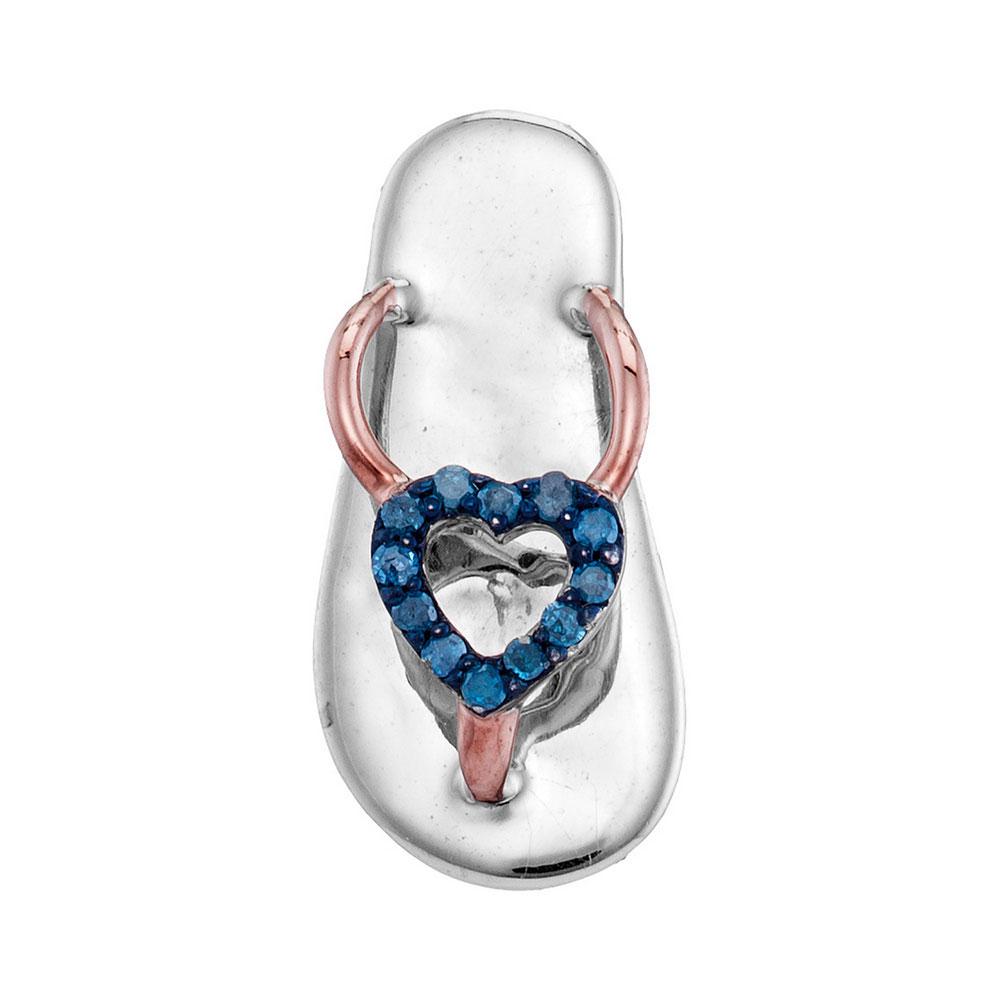 Blue Color Enhanced Diamond Nautical Sandal Pendant: Sterling Silver Womens Round Blue Color Enhanced Diamond Nautical Sandal Pendant 1/20 Cttw SKU: GD110746