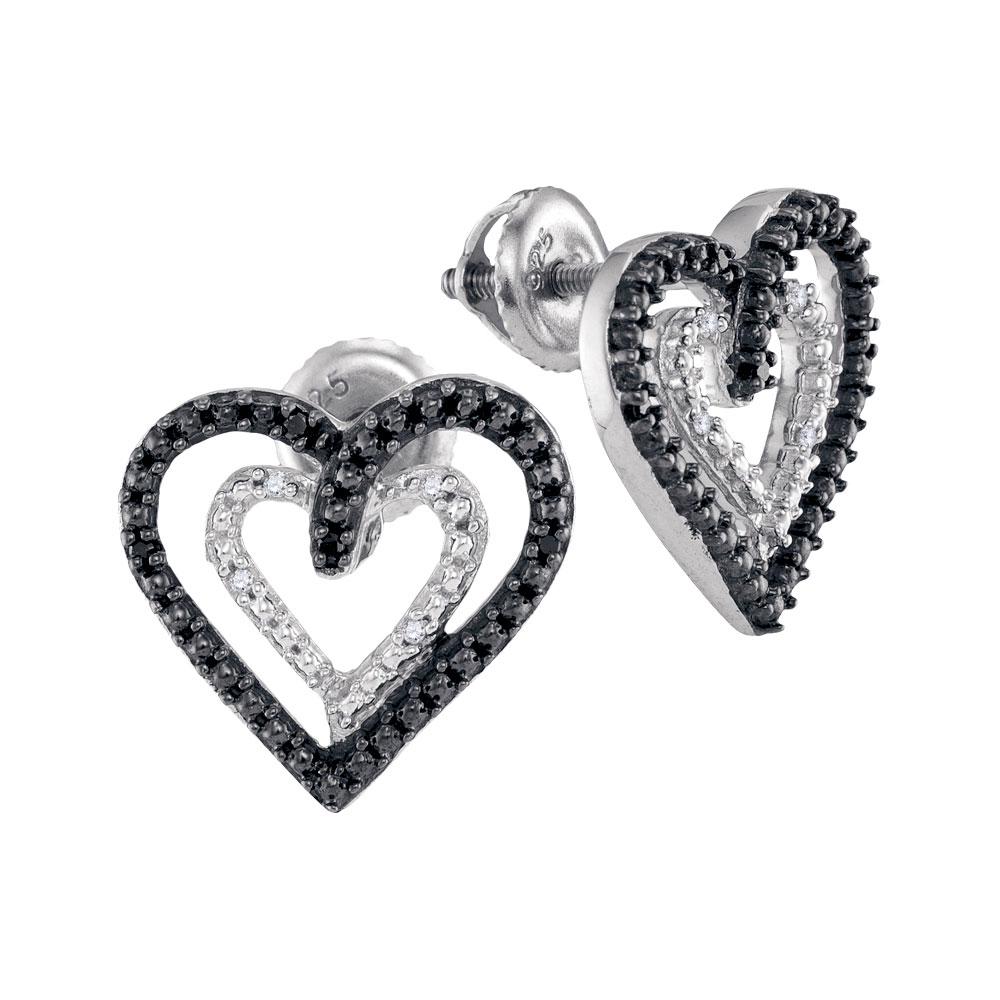 Black Color Enhanced Diamond Heart Earrings 1/20 Cttw: Sterling Silver Womens Round Black Color Enhanced Diamond Heart Earrings 1/20 Cttw SKU: GD94514