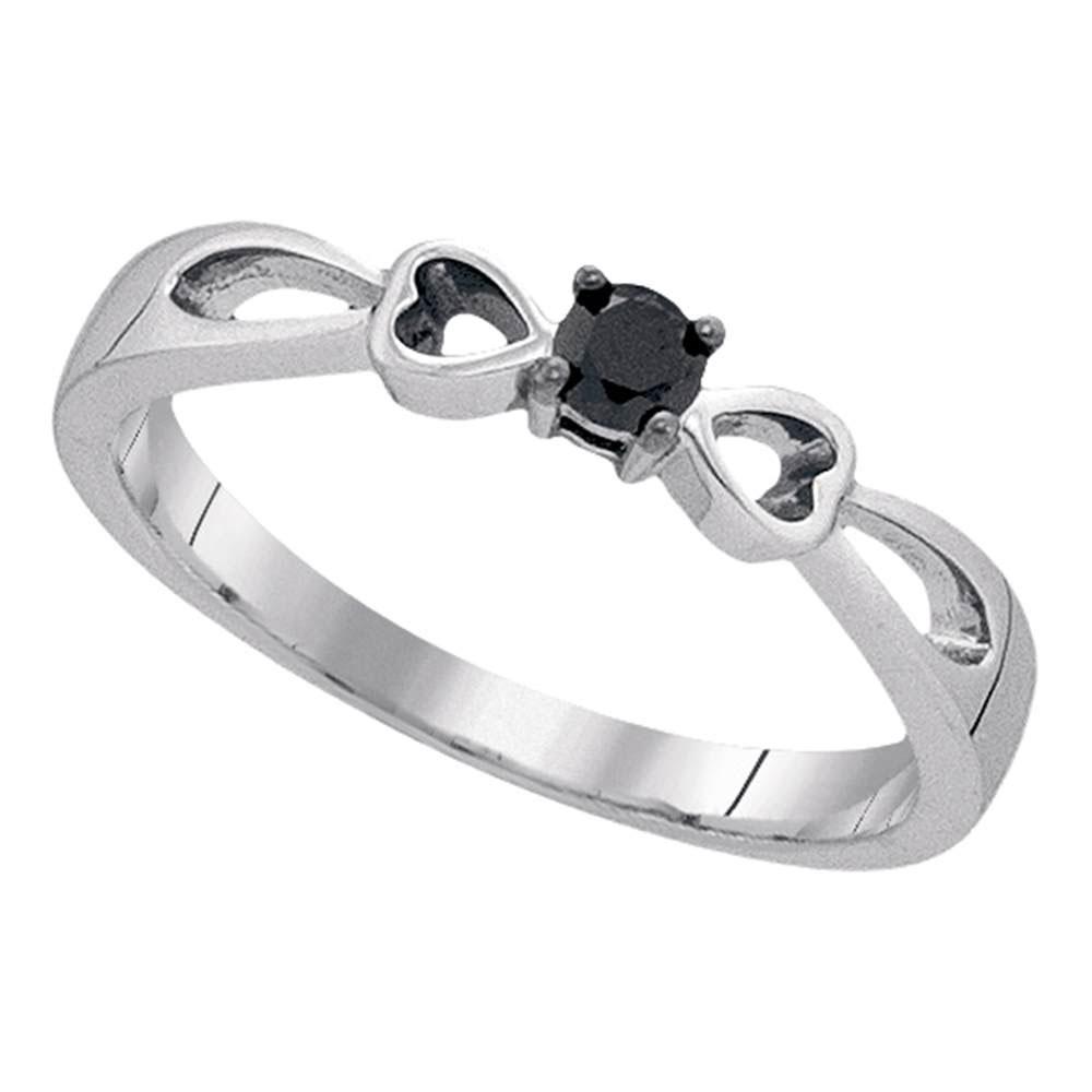 Black Color Enhanced Diamond Solitaire Promise Ring: Sterling Silver Womens Round Black Color Enhanced Diamond Solitaire Promise Ring 1/10 Cttw SKU: GD90872