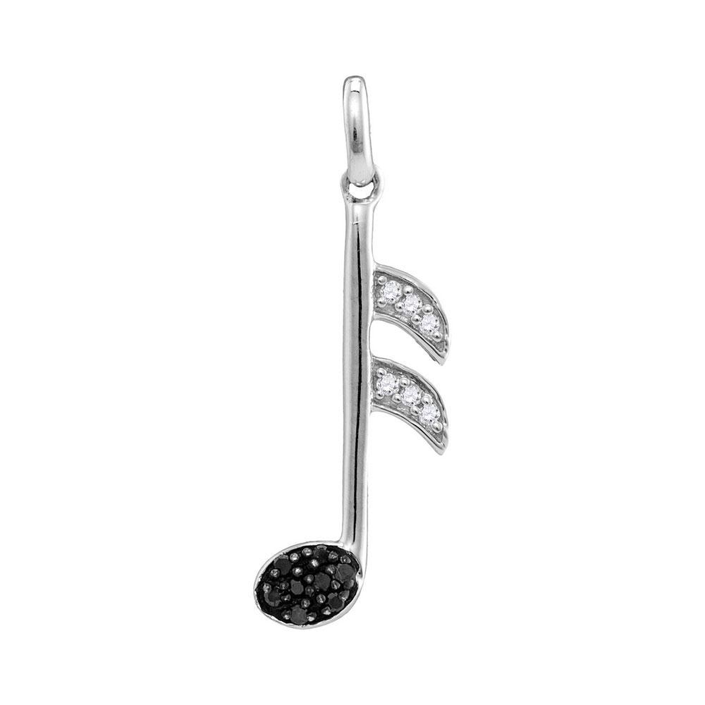 Black Color Enhanced Diamond Music 16th Note Pendant: Sterling Silver Womens Round Black Color Enhanced Diamond Music 16th Note Pendant 1/20 Cttw SKU: GD110751