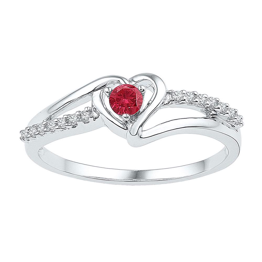 Lab-Created Ruby Solitaire Diamond Heart Ring 1/5 Cttw: Sterling Silver Womens Round Lab-Created Ruby Solitaire Diamond Heart Ring 1/5 Cttw SKU: GD103846