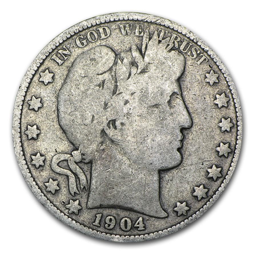 1904-O Barber Half Dollar Good: One piece 1904-O Barber Half Dollar Good Nice original 1904 New Orleans Barber Half Dollar showing Good detail. SKU: RB67145