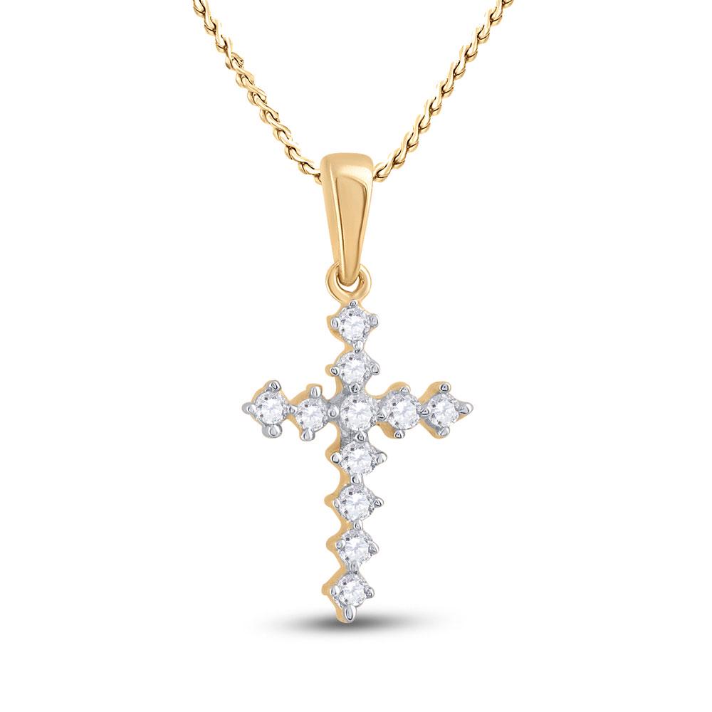 Diamond Cross Pendant 1/10 Cttw 14kt Yellow Gold: 14kt Yellow Gold Womens Round Diamond Cross Pendant 1/10 Cttw SKU: GD39079