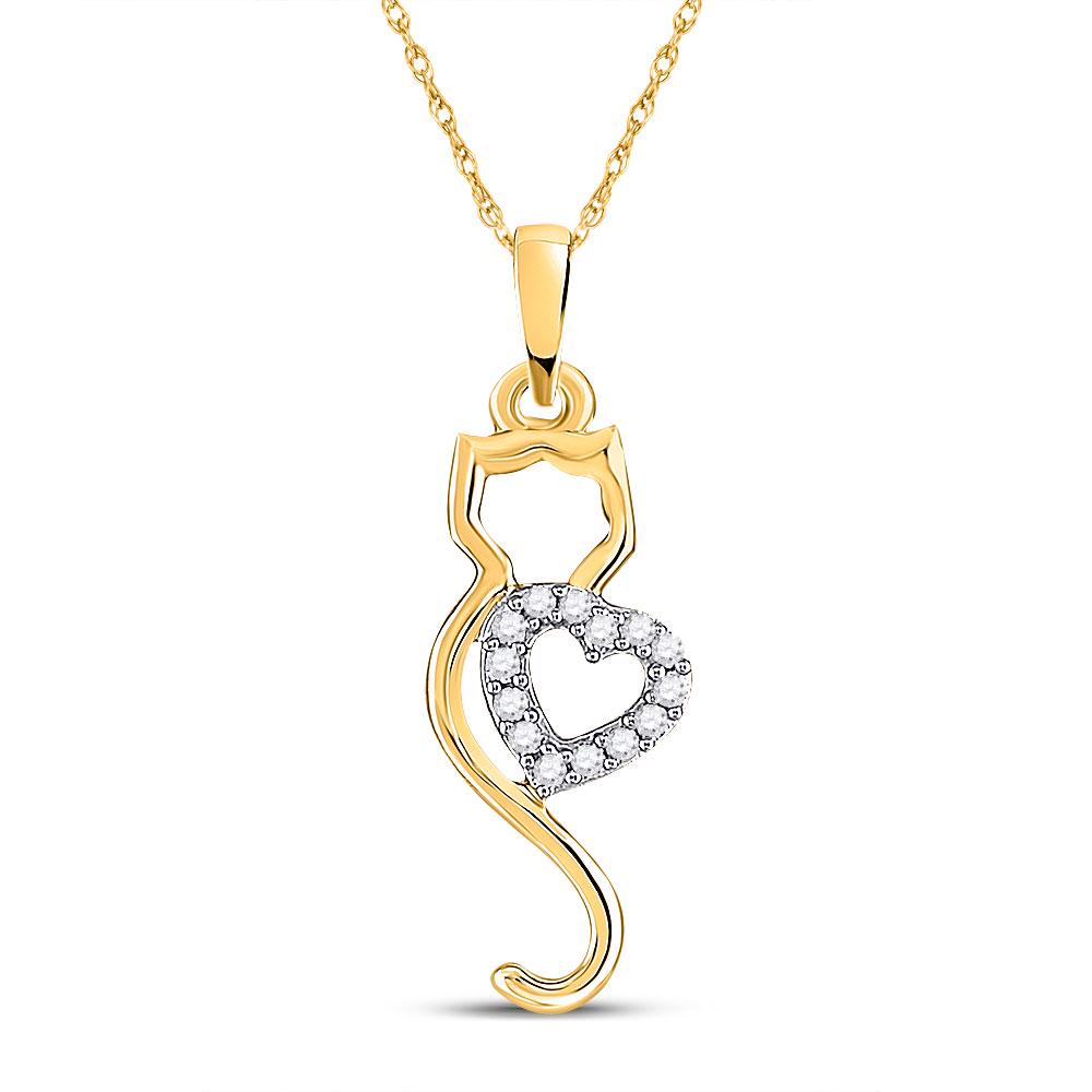 Diamond Cat Heart Animal Pendant 1/10 Cttw 10kt Yellow: 10kt Yellow Gold Womens Round Diamond Cat Heart Animal Pendant 1/10 Cttw SKU: GD116681