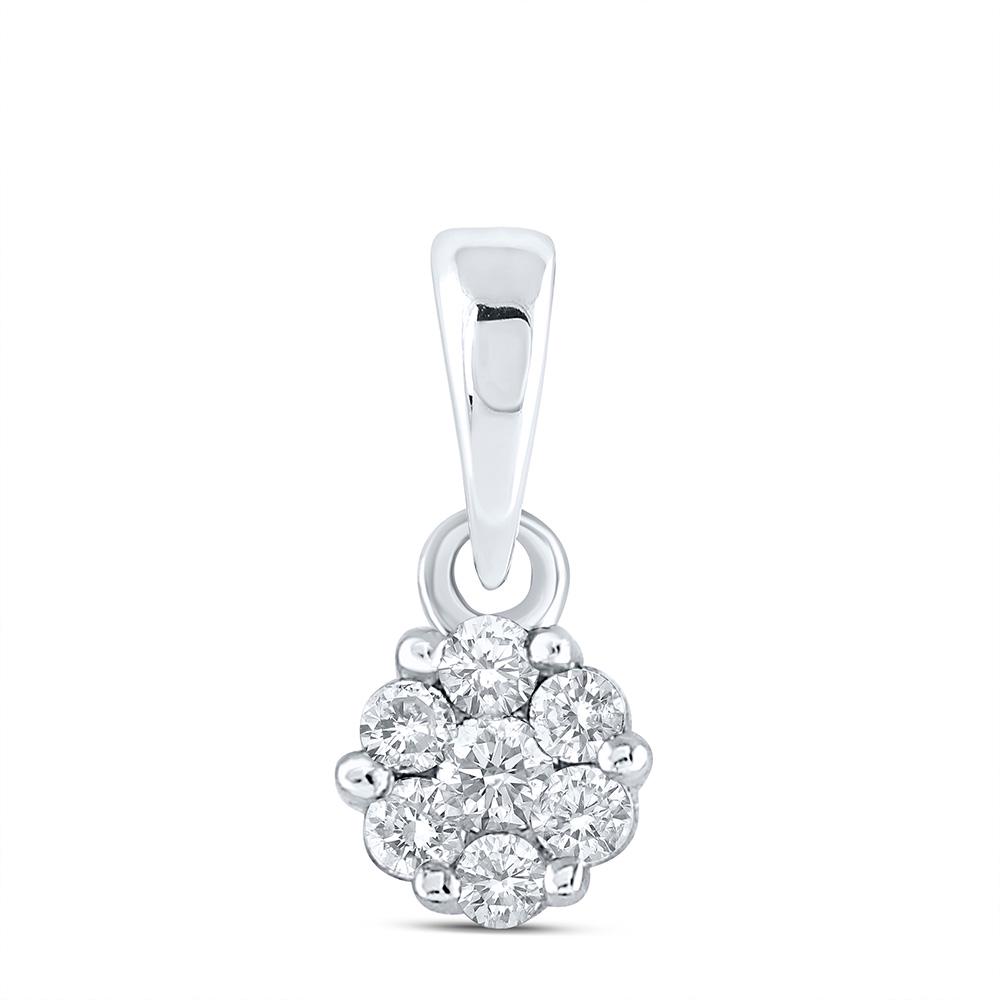 Diamond Flower Cluster Pendant 1/10 Cttw 14kt White: 14kt White Gold Womens Round Diamond Flower Cluster Pendant 1/10 Cttw SKU: GD9302