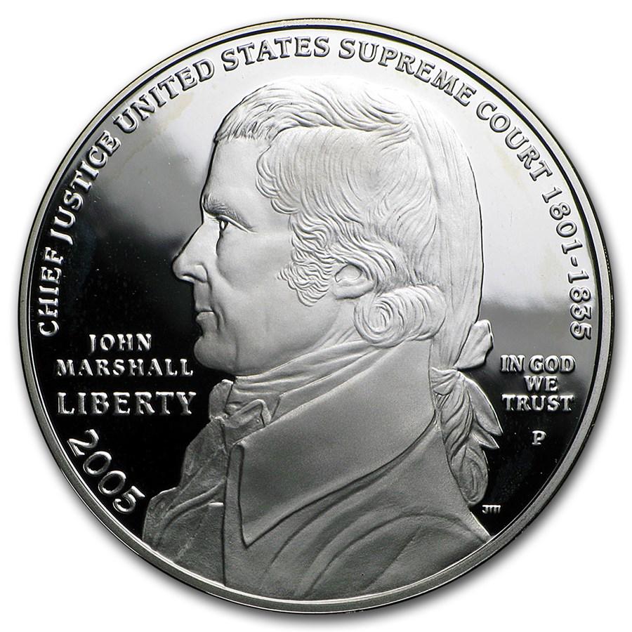 2005-P Chief Justice Marshall $1 Silver Commem Prf: One piece 2005-P Chief Justice Marshall $1 Silver Commem Prf (w/Box & COA) This coin was issued by the mint to honor our fourth, and longest serving Chief Justice of the Supreme Court, John Marshall.