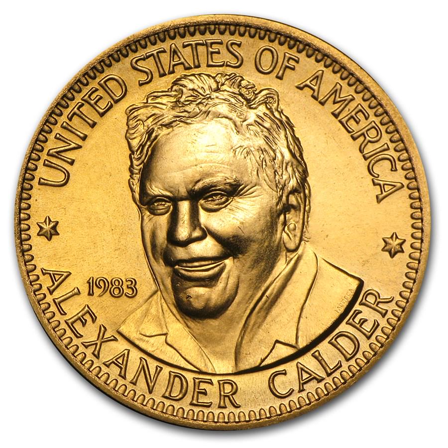 U.S. Mint 1/2 oz Gold Commemorative Arts Medal: One piece U.S. Mint 1/2 oz Gold Commemorative Arts Medal Alexander Calder Honors Alexander Calder, July 22, 1898 - November 11, 1976, who was a sculptor and artist known for inventing the mobile. SKU: