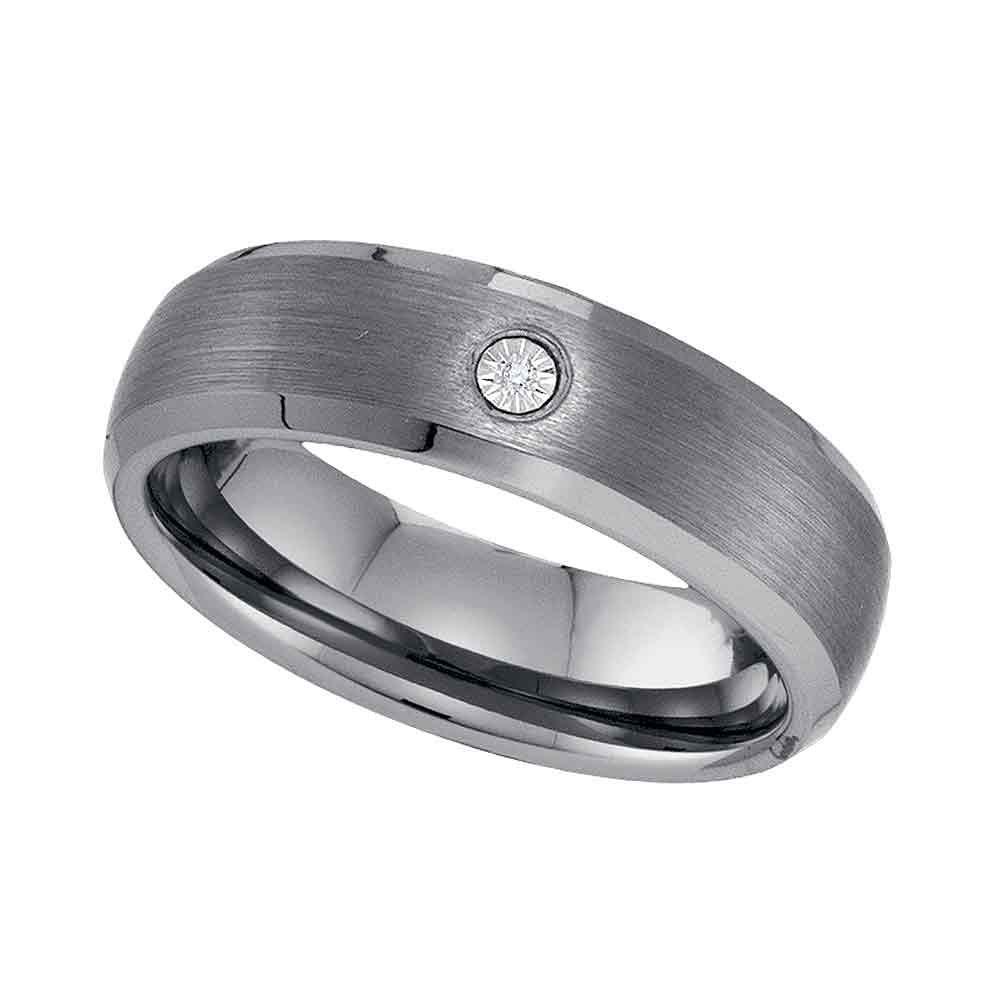 Tungsten Carbide Mens Diamond Matte Bevel Edge Band Barnebys