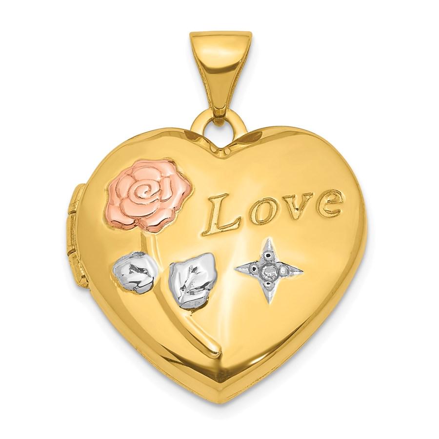 14k Yellow Gold .005 ct Diamond Locket Pendant - 25 mm: SKU: RBJ202485 Metal: Gold Purity: 14K Metal Weight: 1.49 GM Carat Weight: 0.005 Finish: Polished Length Of Item: 25 mm Stone Type: Diamond Stone Color: White Charm Elem