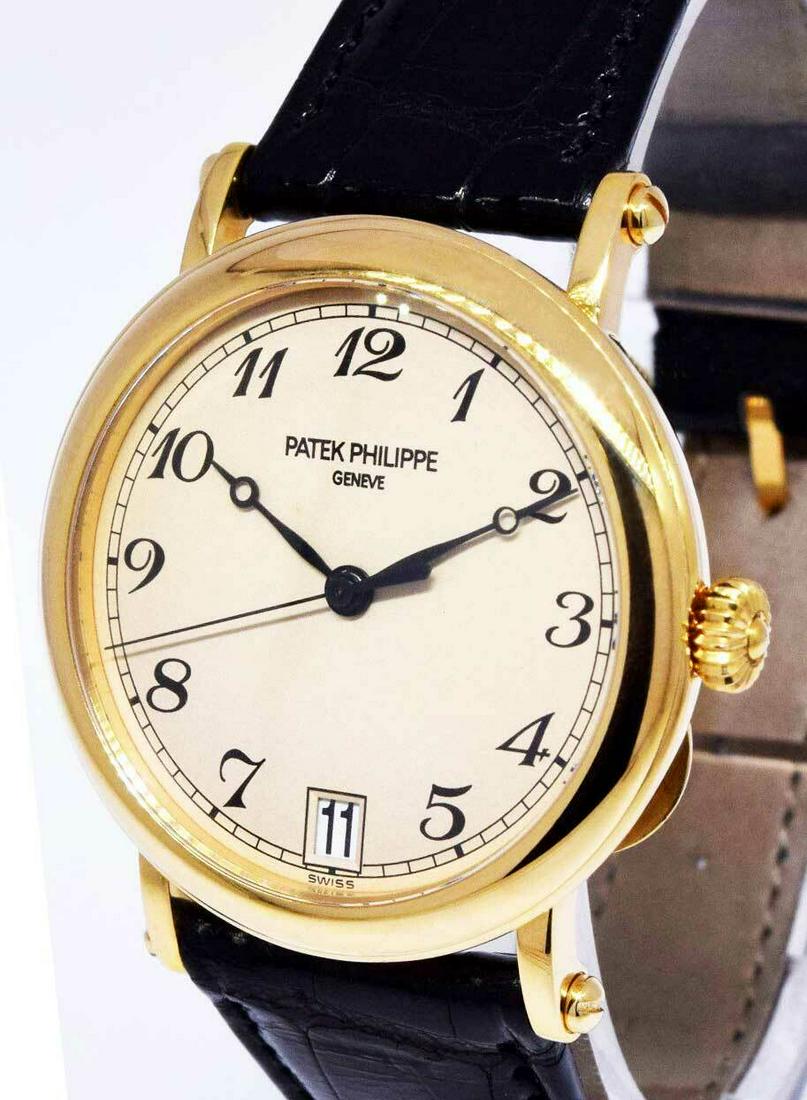 Pre-Owned Patek Philippe Calatrava 18K Yellow Gold Mens: Pre-Owned Patek Philippe Calatrava 18K Yellow Gold Mens Officers Watch Box/Papers 5053J Condition: Pre-owned: An item that has been used previously. The item may have some signs of cosmetic wear, but