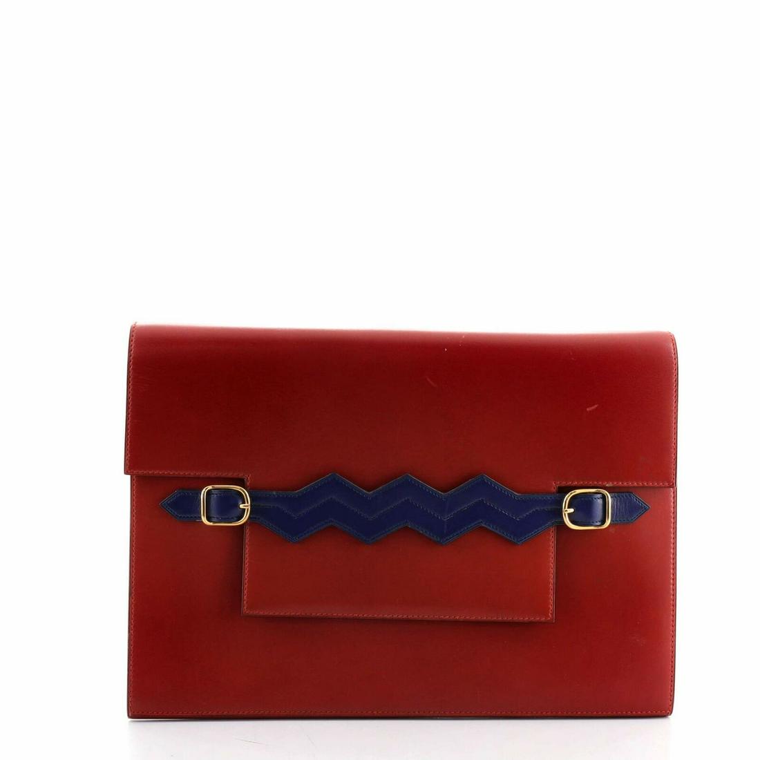 Hermes Vintage Zig Zag Flap Clutch Box Calf Medium: Hermes Vintage Zig Zag Flap Clutch Box Calf Medium Pre-owned: An item that has been used or worn previously. See the consignors listing for full details and description of any imperfections. opens in