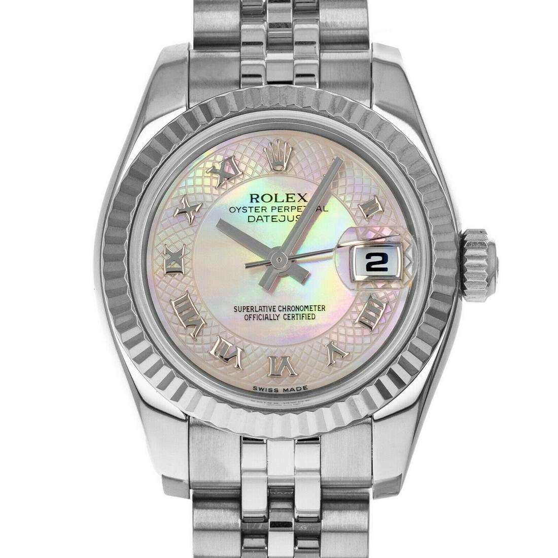 Rolex Datejust 179174 D White Mother of Pearl Dial Box: Rolex Datejust 179174 D White Mother of Pearl Dial Box RSC Papers Steel Gold Condition: Pre-owned: An item that has been used previously. The item may have some signs of cosmetic wear, but is fully op