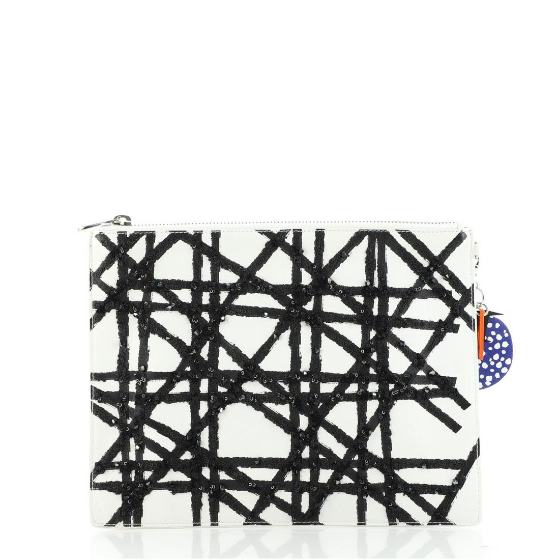 Christian Dior - Art Zip Pouch Limited Edition Daniel: Christian Dior - Art Zip Pouch Limited Edition Daniel Gordon Leather Exterior Color: Blue, White Interior Color: Black, Print Exterior Material: Leather Interior Material: Fabric Hardware Color: Silve