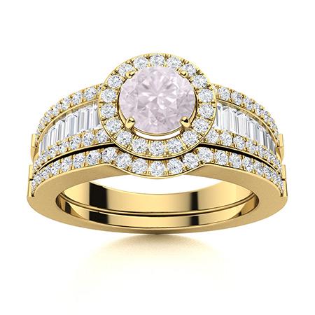 Natural 1.38 CTW Rose Quartz & Diamond Engagement Ring: Natural 1.38 CTW Rose Quartz & Diamond Engagement Ring 14K Yellow Gold Manufacturer's Suggested Retail Price: $5700.00 Center Stone: 1 Rose Quartz @ 0.41 ctw Center Stone Color: Pink Center Stone Clar