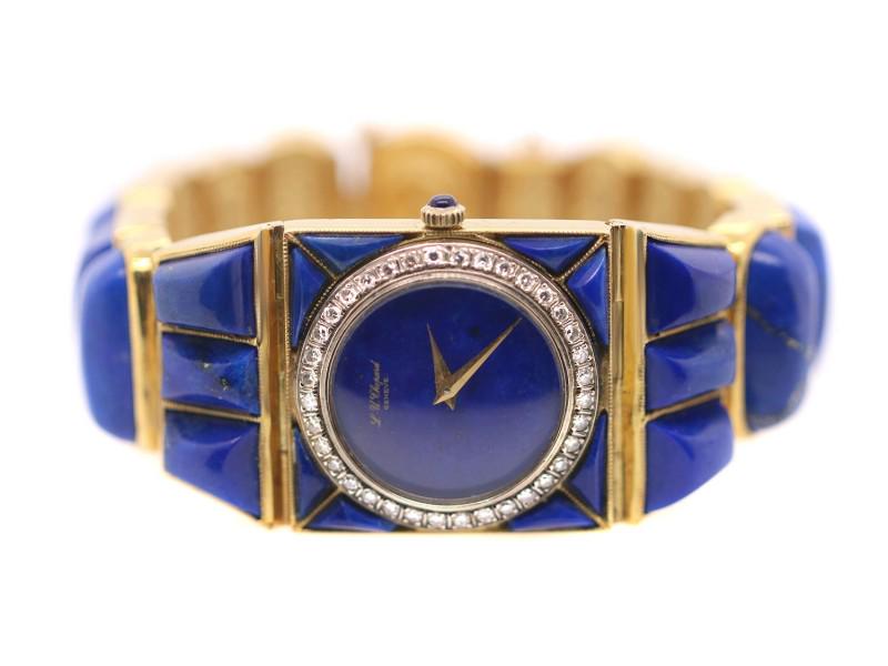 Vintage Chopard Yellow Gold And Lapis Lazuli Watch: Vintage Chopard Yellow Gold And Lapis Lazuli Watch Brand: ChopardGender: WomensCondition: Pre-Owned (good)Material: Gold and Lapis LazuliMovement: ManualCase Size: 27mm*27mmCirca 1970s Product Code: 2