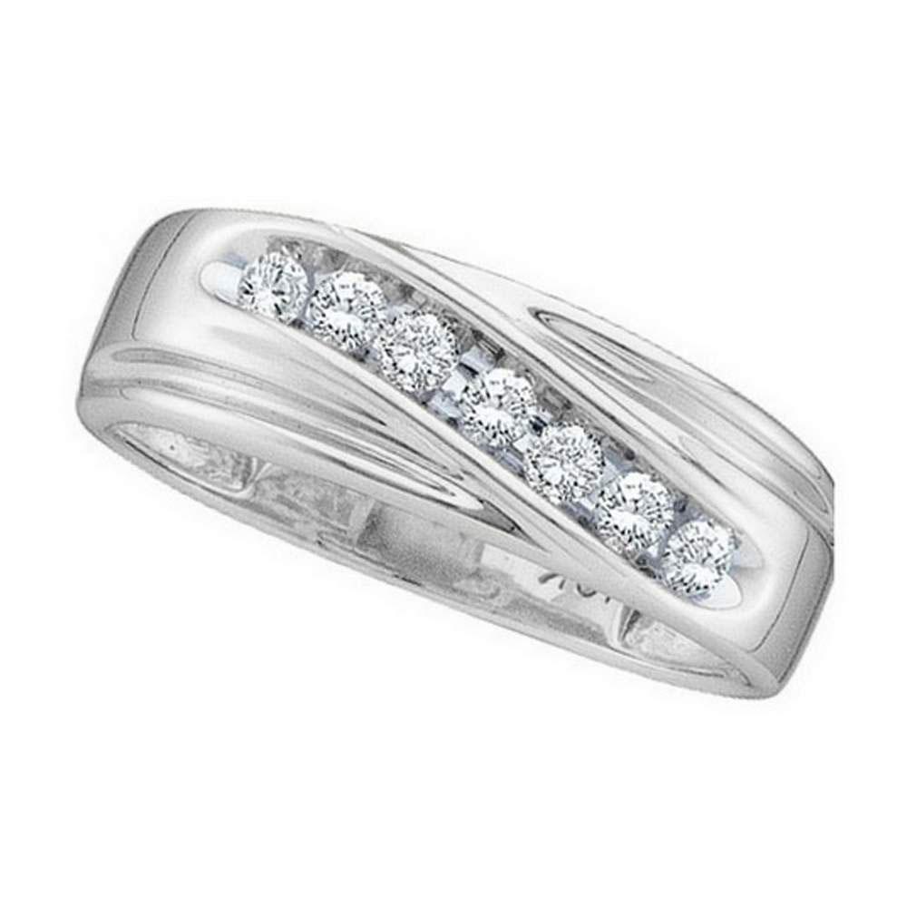 14kt White Gold Mens Round Channel-set Diamond Wedding: 14kt White Gold Mens Round Channel-set Diamond Wedding Anniversary Band Ring 1/4 Cttw