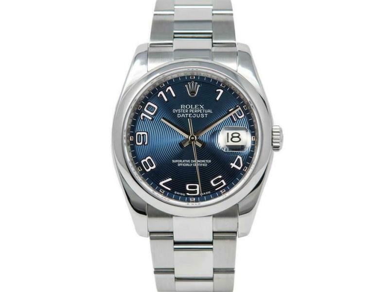 Rolex Datejust 36mm 116200 Unisex Blue Concentric Steel: Rolex Datejust 36mm 116200 Unisex Blue Concentric Steel 36mm 1 Year Warranty SKU No.333394099028-E Brand: Rolex Condition: Pre-Owned Model: Datejust 36mm MORE DETAILSItem Specifics:Band Color: SilverB