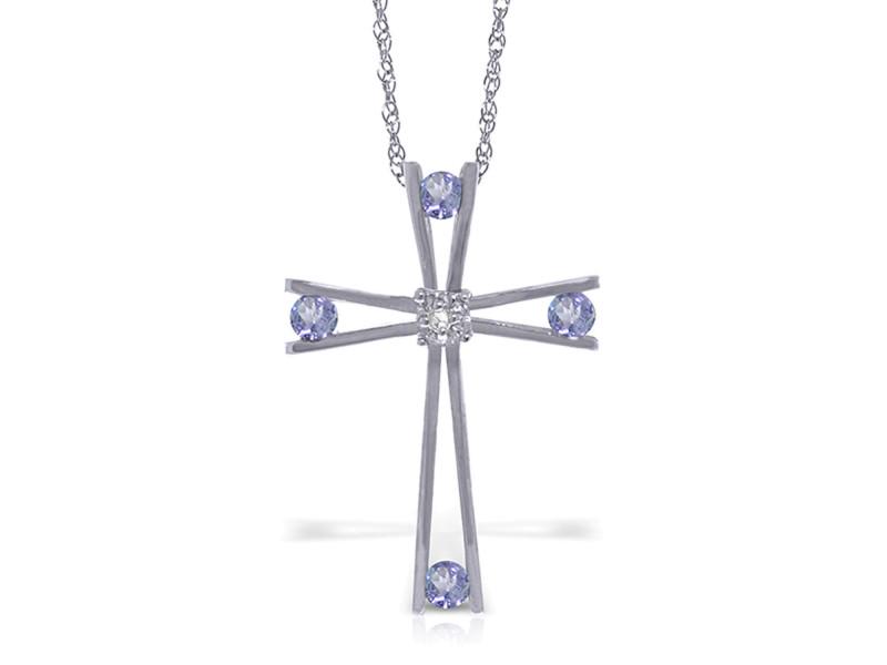 14K Solid White Gold Cross Necklace WithNatural Diamond: 14K Solid White Gold Cross Necklace WithNatural Diamond & Tanzanites SKU: RBJ-5227-W Brand: Fine Jewelry Condition: Never Worn Metal: White Gold Size and Fit: 1.08in (27.43mm) 0.90in (22.86mm) MORE DE