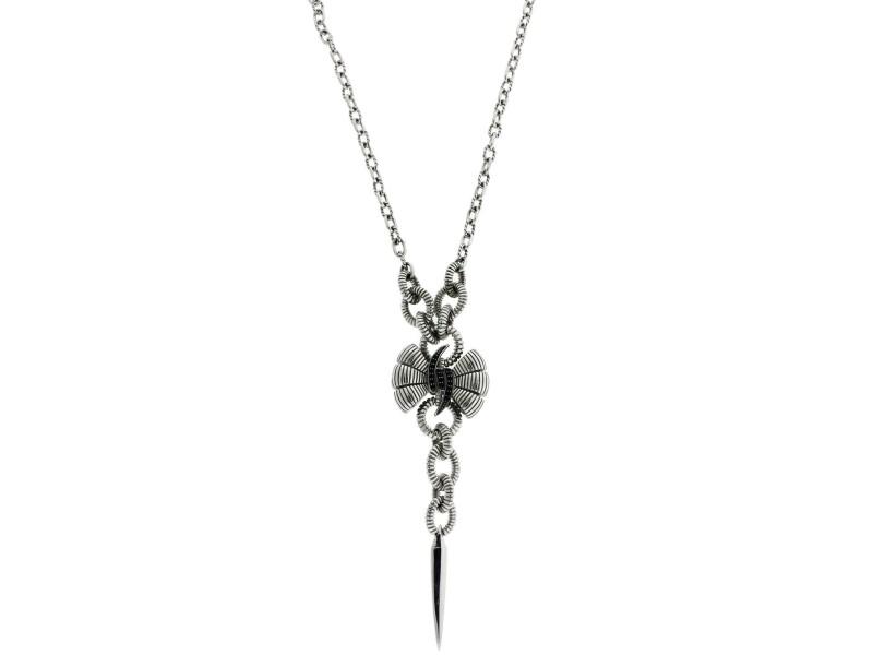 Stephen Webster 925 Sterling Silver Forget Me Knot: Stephen Webster 925 Sterling Silver Forget Me Knot Black Sapphire Bow Necklace SKU No.262980316153-E Brand: Stephen Webster Condition: Never Worn Metal: Sterling Silver Stone: Sapphire Size and Fit: L
