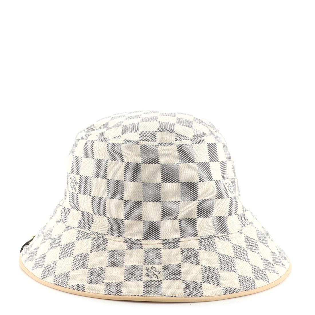 Louis Vuitton Bob Bucket Hat Damier XXL: Louis Vuitton Bob Bucket Hat Damier XXL Exterior Color: White Interior Color: Blue Exterior Material: Canvas Plain Interior Material: Fabric Hardware Color: Gold Accessories: Box Ref Code: HA