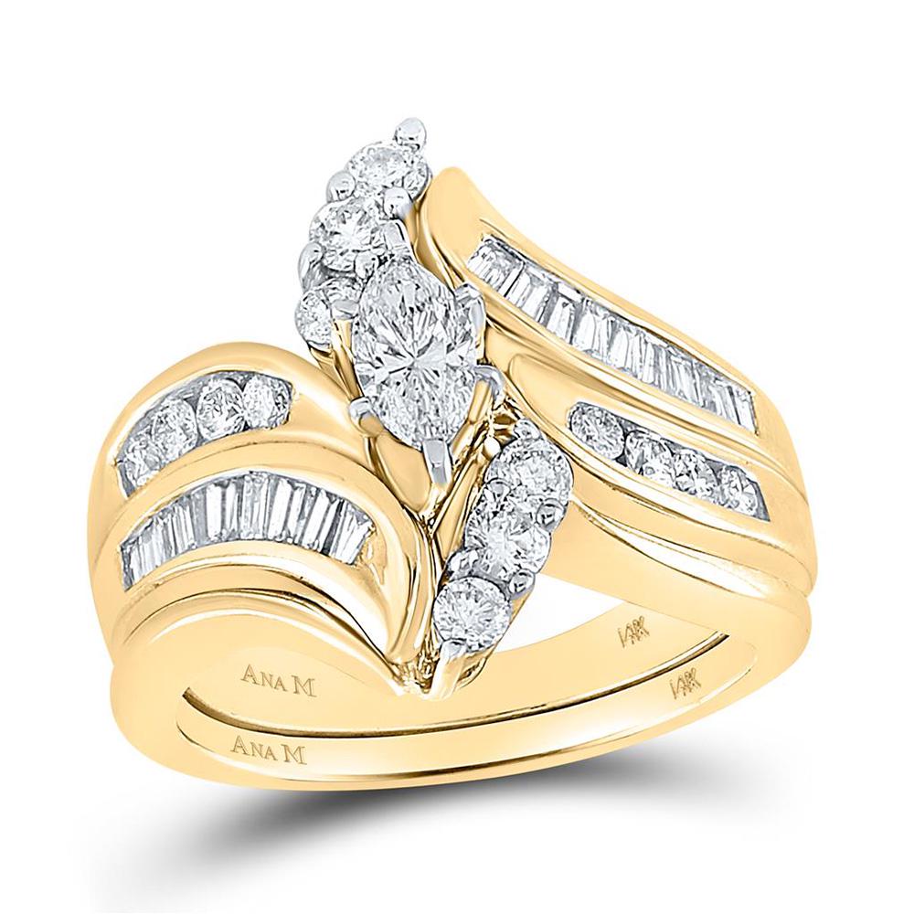 14kt Yellow Gold Marquise Diamond Bridal Wedding Ring: 14kt Yellow Gold Marquise Diamond Bridal Wedding Ring Band Set 1-1/2 Cttw