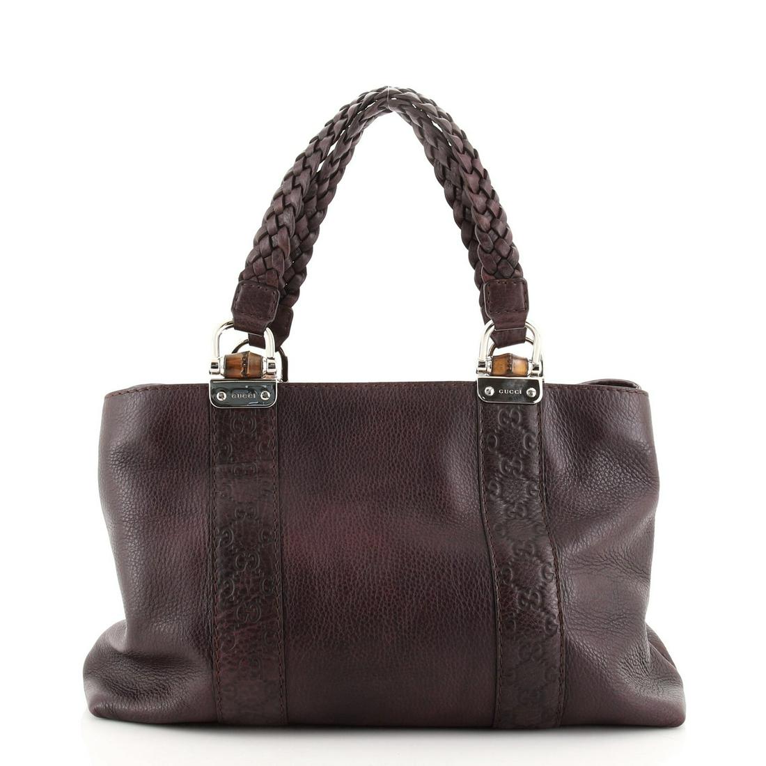 Gucci Bamboo Bar Tote Leather Medium: Gucci Bamboo Bar Tote Leather Medium Exterior Color: Purple Interior Color: Brown Exterior Material: Leather Interior Material: Fabric Hardware Color: Silver Accessories: No accessories SKU C