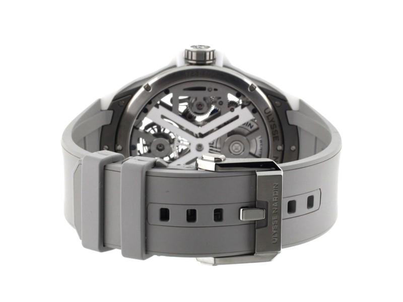 Ulysse Nardin Blast Skeleton Tourbillion Ceramic 45mm Full Set: Ulysse Nardin Blast Skeleton Tourbillion Ceramic 45mm Full Set SKU: RBJ-304291445030-E Brand: Ulysse Nardin Condition: Pre-Owned Model: Ulysse Nardin Blast MORE DETAILSItem Specifics:Band Color: GrayB