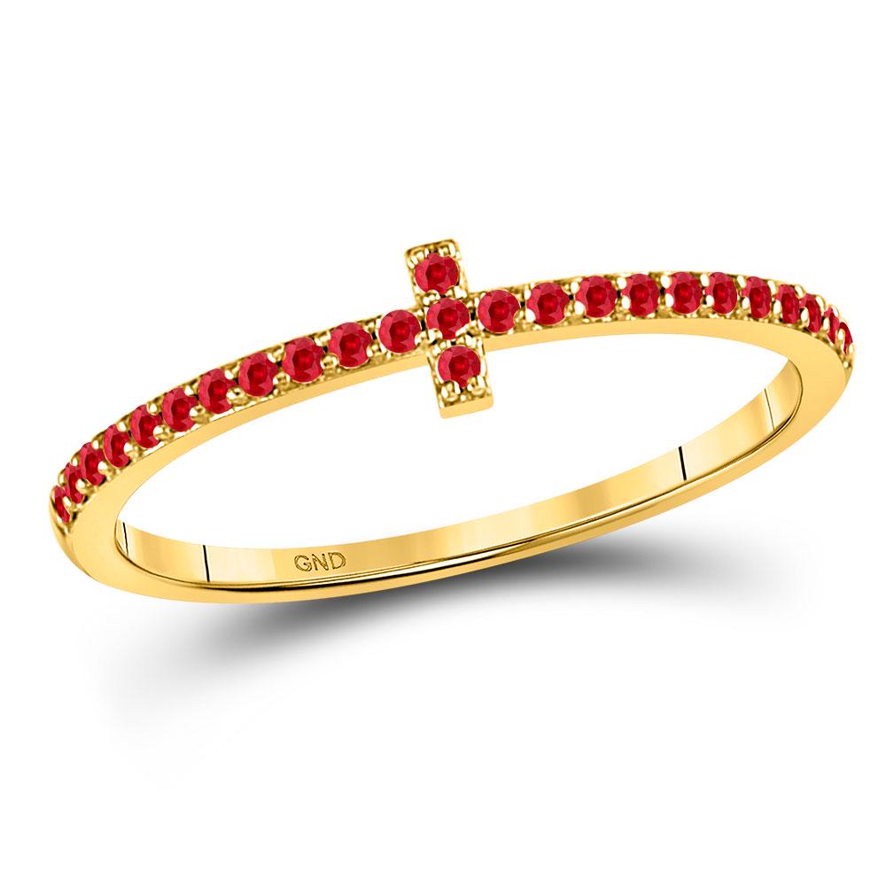 10kt Yellow Gold Womens Round Ruby Stackable Cross Band: 10kt Yellow Gold Womens Round Ruby Stackable Cross Band Ring 1/6 Cttw