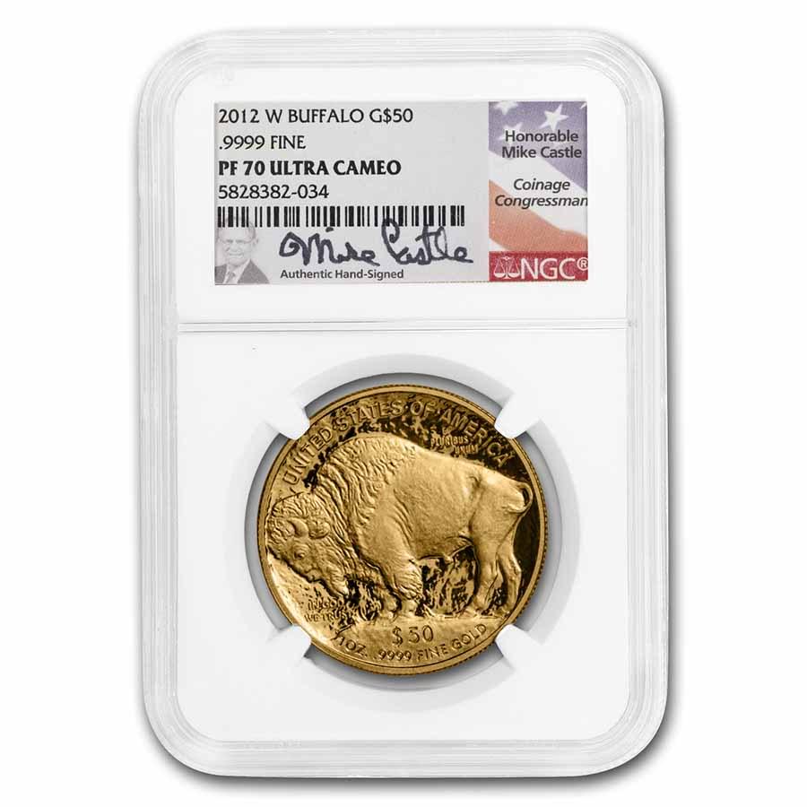 2012-W 1 oz Gold Buffalo PF-70 NGC (Castle): 2012-W 1 oz Gold Buffalo PF-70 NGC (Castle) SKU: RBJ245076 Year: 2012 Grade: Proof - 70 Grade Service: NGC Denomination: 50 Dollars Mint Mark: W - West Point Metal Content: 1 troy oz