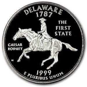 1999-S Delaware State Quarter Gem Proof: 1999-S Delaware State Quarter Gem Proof SKU: RBJ47048 Year: 1999 Grade: Gem Proof Grade Service: None Denomination: 25 Cents Mint Mark: S - San Francisco Metal Content: 0 troy oz
