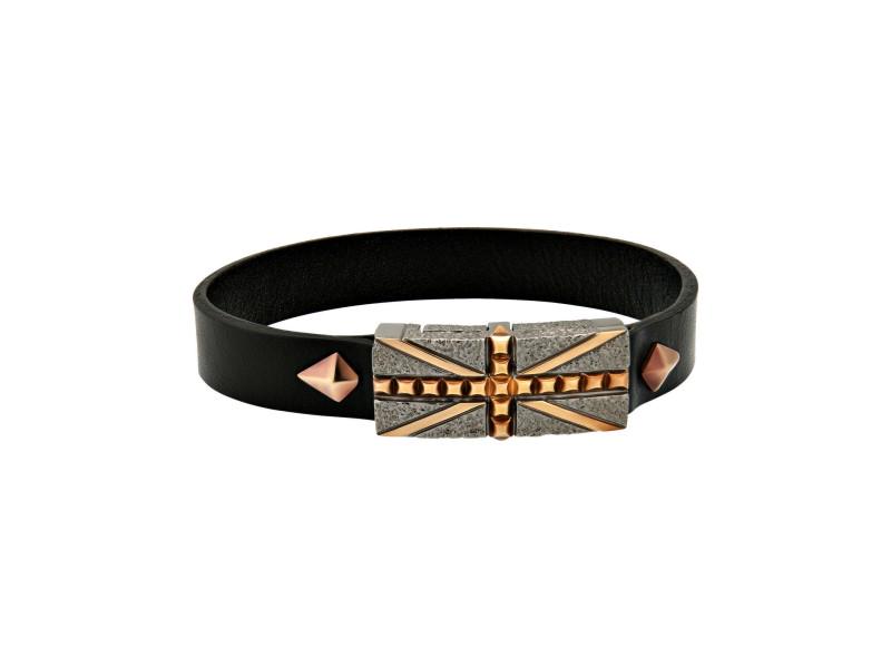 Stephen Webster 925 Sterling Silver Union Jack Leather With Magnetic Clasp Bracelet: Stephen Webster 925 Sterling Silver Union Jack Leather With Magnetic Clasp Bracelet SKU: RBJ262937218700E Condition: Never Worn Metal: Sterling Silver Size and Fit: Length: 8", Width: .63" Details: St