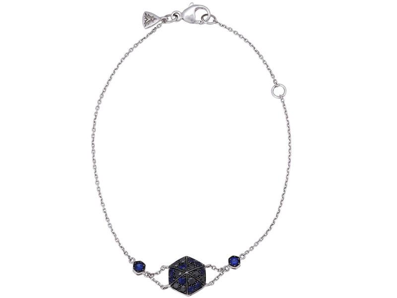 Stephen Webster 18K White Gold "Deco" Pave Blue Sapphire & Black Diamond Bracelet: Stephen Webster 18K White Gold "Deco" Pave Blue Sapphire & Black Diamond Bracelet SKU: RBJ332048293457E Condition: Never Worn Metal: White Gold Stone Size and Fit: Length: 5.75" 6.75", Dimensions: 9mm