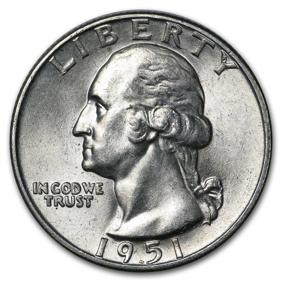 1951-D Washington Quarter AU: 1951-D Washington Quarter AU SKU: RBJ18997 Year: 1951 Grade: Almost Unc Grade Service: None Denomination: 25 Cents Mint Mark: D - Denver Metal Content: 0.1788 troy oz Purity: .90