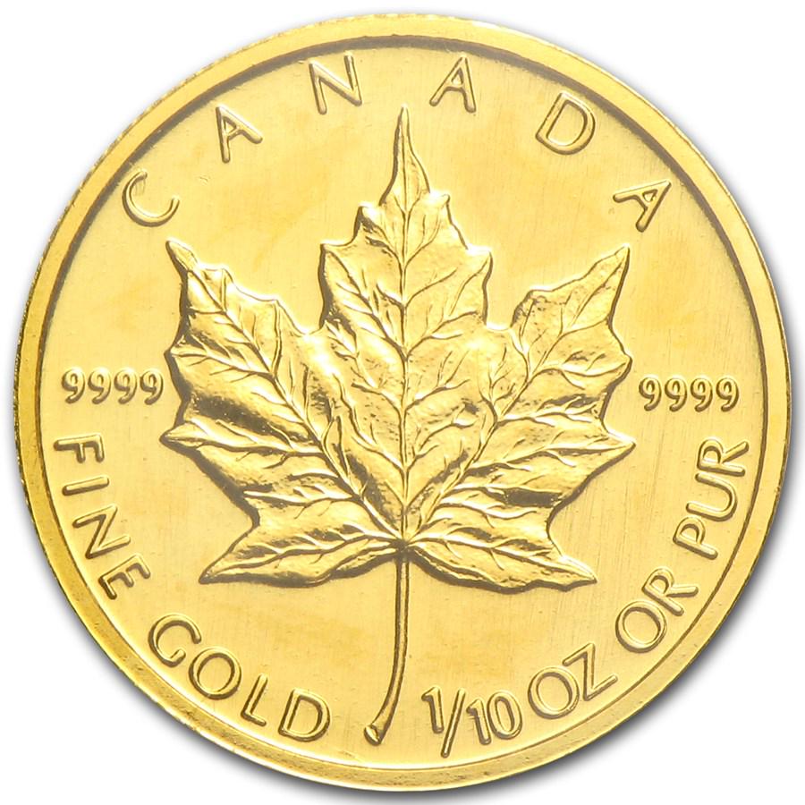 1997 Canada 1/10 oz Gold Maple Leaf BU: 1997 Canada 1/10 oz Gold Maple Leaf BU Product ID: 8562 Year: 1997 Grade: Brilliant Unc Grade Service: None Denomination: $5.00 Mint Mark: RCM (Not Shown) Metal Content: 0.1 troy oz <