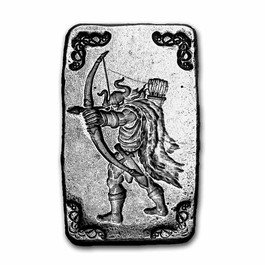5 oz Hand Poured Silver Bar - Viking Warrior: Archer: 5 oz Hand Poured Silver Bar - Viking Warrior: Archer Product ID: RBG247874 Year: N/A Grade: None Grade Service: None Denomination: 5 oz Mint Mark: N/A - Not Available Metal Content: 5 tro