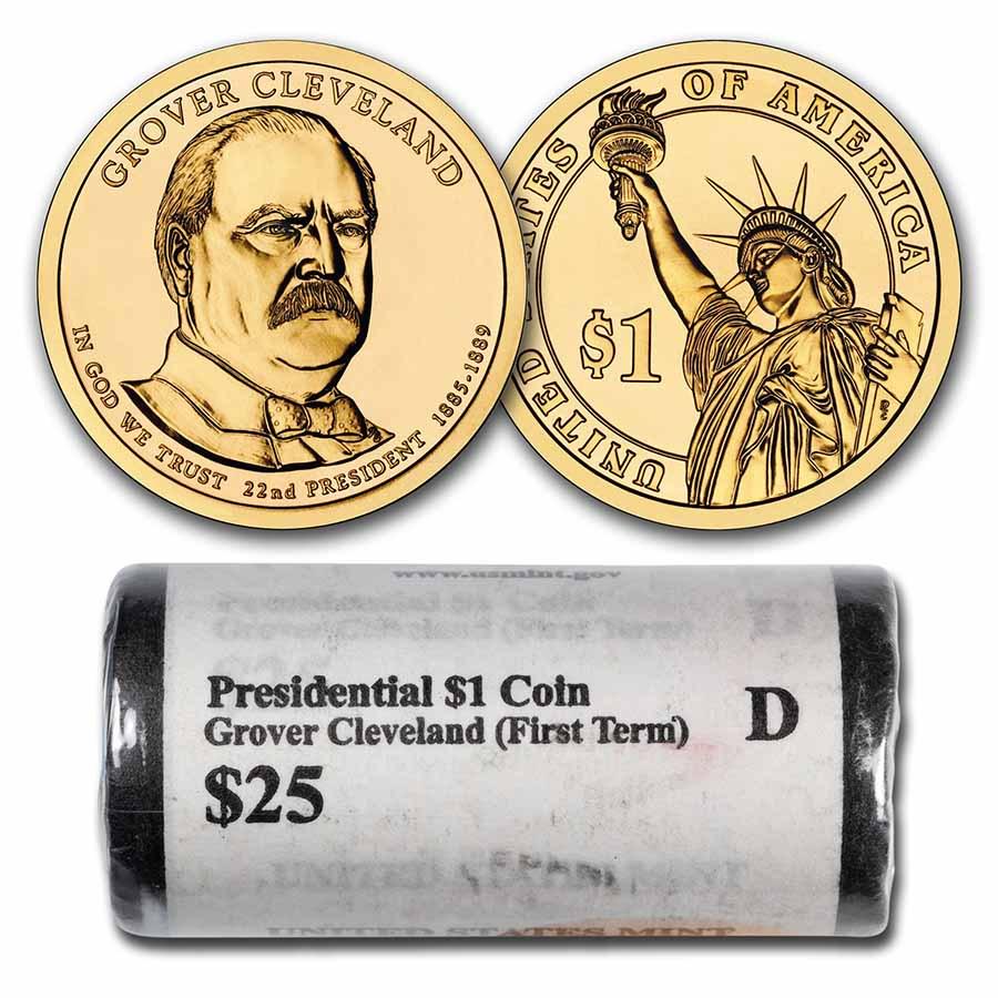 2012-D Grover Cleveland 25-Coin Presidential Dollar Roll BU (1st): 2012-D Grover Cleveland 25-Coin Presidential Dollar Roll BU (1st) Product ID: RBJ231240 Year: 2012 Grade: Brilliant Unc Grade Service: None Denomination: $1.00 Mint Mark: D - Denver Metal