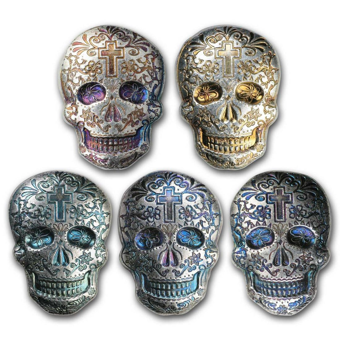 2 oz Hand Poured Silver Skull - Day of the Dead: Cross: 2 oz Hand Poured Silver Skull - Day of the Dead: Cross Product ID: RBJ169055 Year: N/A Grade: None Grade Service: None Mint Mark: N/A - Not Available Metal Content: 2 troy oz Purity: .999
