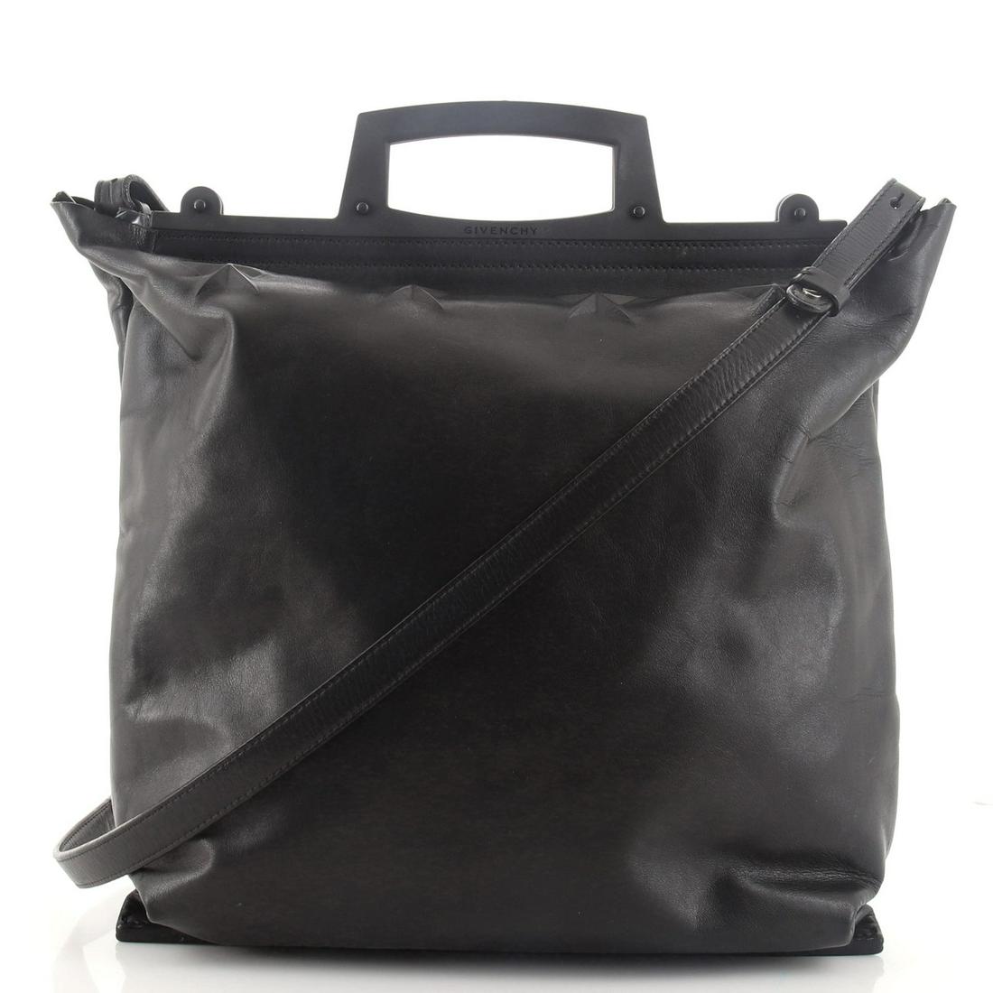 Givenchy Star Handle Tote Embossed Leather Tall: Givenchy Star Handle Tote Embossed Leather Tall Exterior Color: Black Interior Color: Black Exterior Material: Leather Interior Material: Microfiber Hardware Color: Silver, Black Accessories: Deta