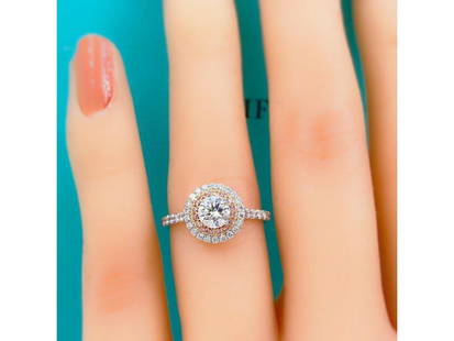 Tiffany & Co Soleste Platinum Diamond Ring 0.90 Tcw Pink Diamonds Double Halo: Tiffany & Co Soleste Platinum Diamond Ring 0.90 Tcw Pink Diamonds Double Halo SKU: RBJ203847343220-E Brand: Tiffany & Co. Condition: Pre-Owned Model: 203847343220-E More Details: Item