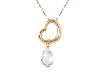 14K Solid Gold Heart Necklace With Dangling Natural White Topaz: 14K Solid Gold Heart Necklace With Dangling Natural White Topaz SKU: RBJ5362-Y Brand: Fine Jewelry Condition: Never Worn Metal: Yellow Gold Size and Fit: 0.71in (18.03mm) 0.67in