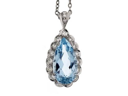 Vintage H Stern Pear Shape Aqua Pendant 18k White Gold Diamond: Vintage H Stern Pear Shape Aqua Pendant 18k White Gold Diamond SKU: RBJ367-178-1948-01C9A Condition: Pre-Owned Metal: White Gold Stone: Diamond More Details: Stone: Aquamarine &